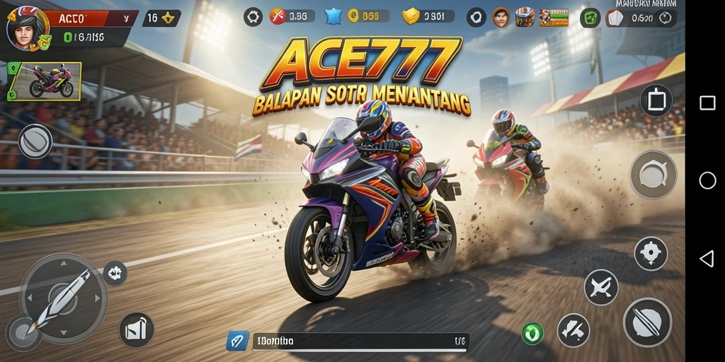 Gameplay seru ACE777 dengan balapan motor yang mendebarkan.