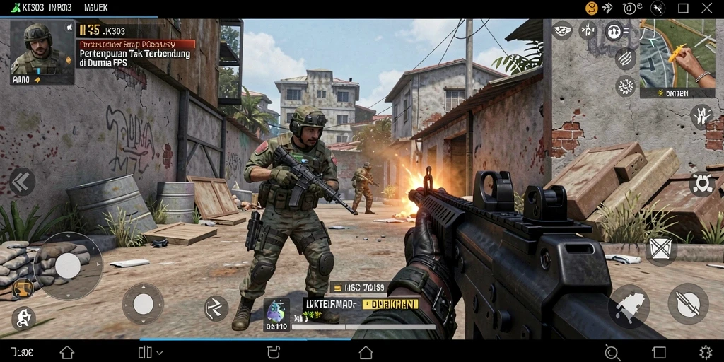 Screenshot JKT303 menampilkan aksi seru dalam pertempuran FPS.