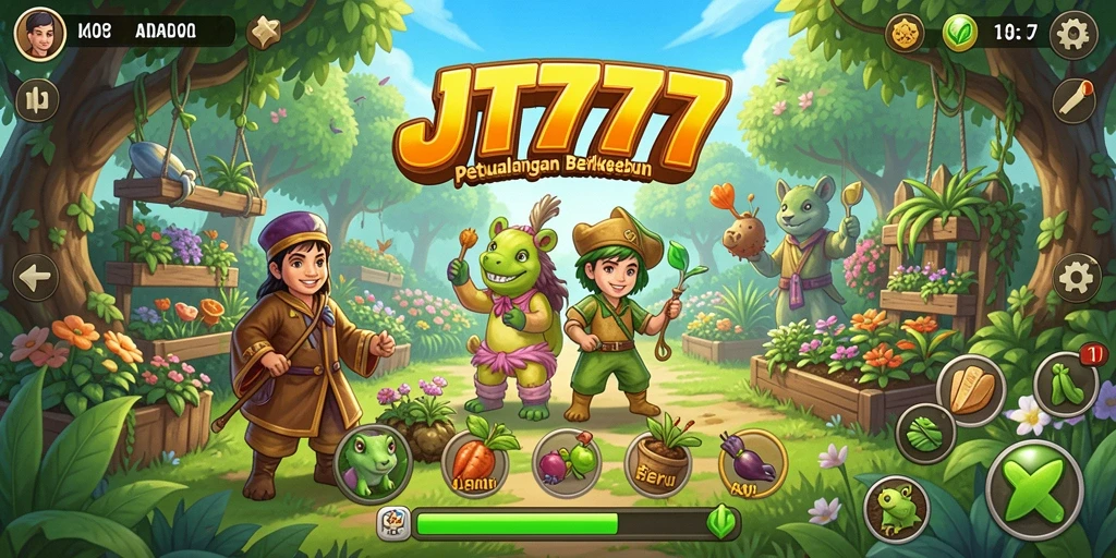 Tampilan permainan JT777 saat berkebun yang seru dan interaktif.