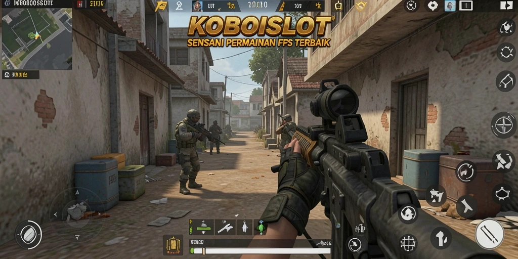 Tampilan seru gameplay FPS KOBOISLOT dengan aksi menembak yang mendebarkan.