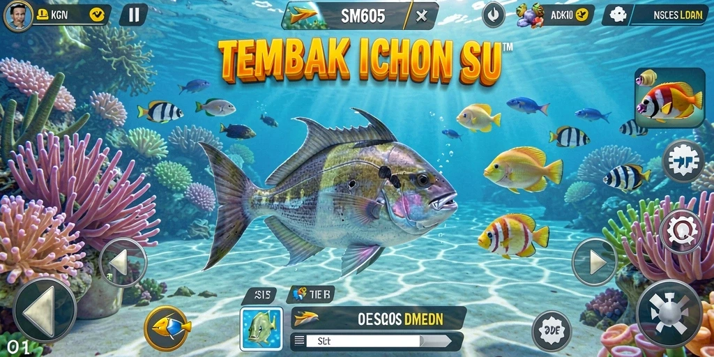 Tangkapan layar gameplay SM605 yang menampilkan aksi tembak ikan.
